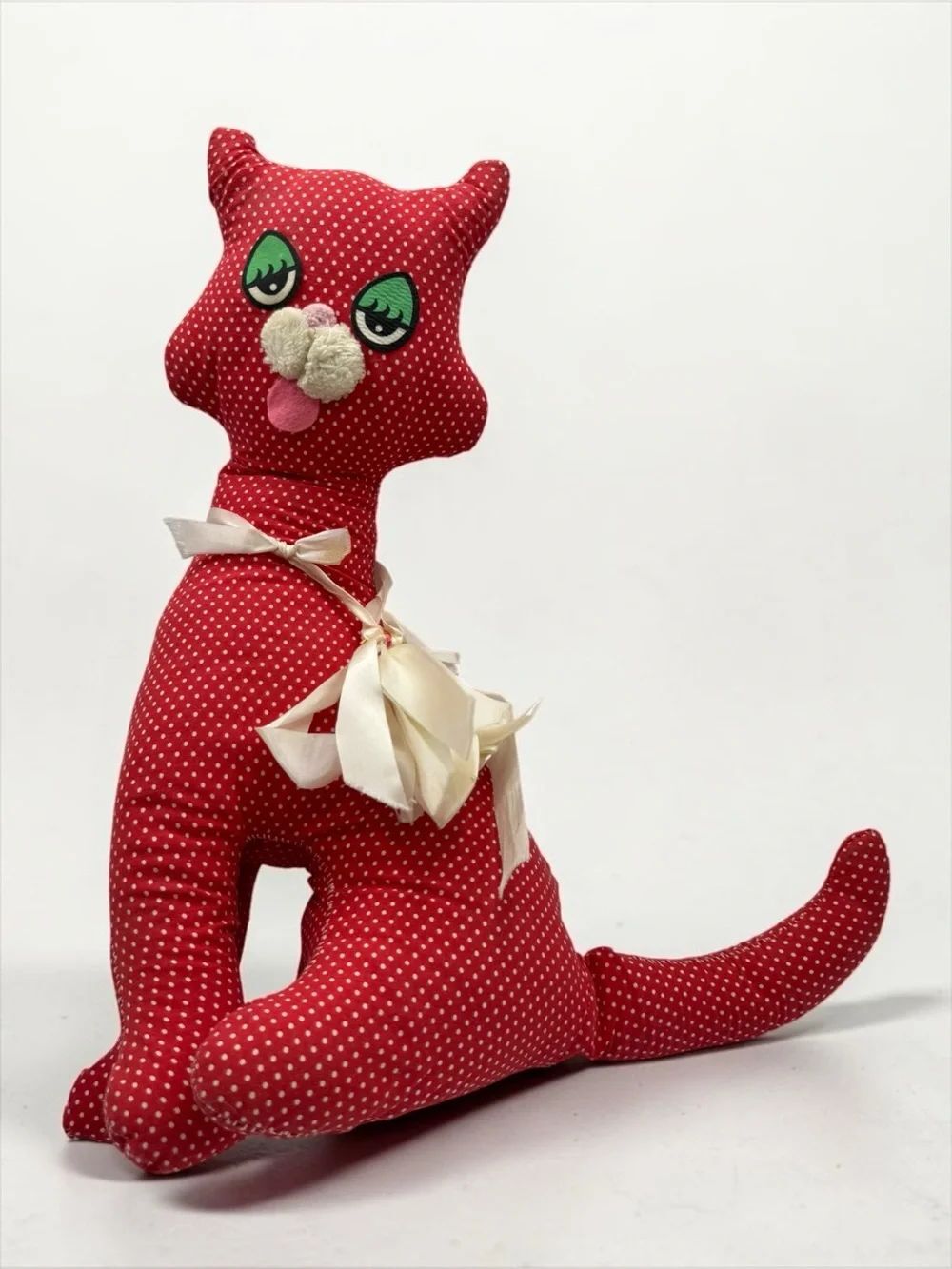 Vintage Adorable Toy Company Stuffed Cat Handmade Red Polka Dot